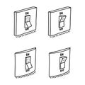 Set of electric wall switch in ON and OFF mode. Hand drawn sketch, isolated on white. Vector Royalty Free Stock Photo