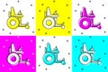 Set Electric wheelchair for disabled people icon isolated on color background. Mobility scooter icon. Vector Royalty Free Stock Photo