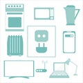 Set of electrical appliances for home office. Stove, kettle, heating, computer, mobile phone, lamp, router are necessary items Royalty Free Stock Photo