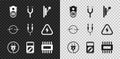 Set Electrical outlet, cable, panel, plug, Multimeter, Processor with microcircuits CPU, scheme and Audio jack icon
