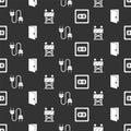 Set Electrical outlet, Closed door, Electric plug and Road barrier on seamless pattern. Vector