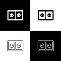 Set Electrical outlet icon isolated on black and white background. Power socket. Rosette symbol. Vector Royalty Free Stock Photo