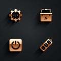 Set Electrical outlet, Toolbox electrician, Power button and extension icon with long shadow. Vector