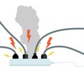 Set of electrical outlets with grey smoke. Cartoon flat illustration