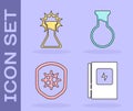 Set Electrical panel, Test tube and flask, Shield protecting from virus and Test tube and flask icon. Vector