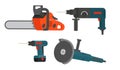 Set of electrical tools for repair and construction. Chainsaw, s