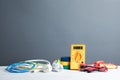 Set of electrician`s tools on table Royalty Free Stock Photo