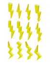 Set of electricity isometric flat yellow Lightning icon. 3d vector colorful illustration. Pictogram isolated on white Royalty Free Stock Photo