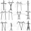 Set electricity transmission power lines. Vector