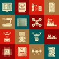 Set Electronic computer components motherboard digital chip, Printed circuit PCB, Robot, Computer monitor screen and