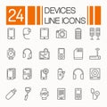 Set of Electronic Devices flat thin line Icons