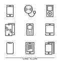 Set of Electronic Devices flat thin line Icons vector; Electronic Appliances; Royalty Free Stock Photo