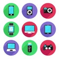 Set of electronic devices icon flat color style. Vector Illustration Royalty Free Stock Photo