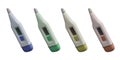 Set of electronic thermometers of different colors. Device for contact measurement