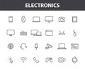 Set of 24 Electronics and Devices web icons in line style. Device, phone, laptop, communication, smartphone, ecommerce Royalty Free Stock Photo