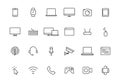 Set of 24 Electronics and Devices web icons in line style. Device, phone, laptop, communication, smartphone, ecommerce. Vector Royalty Free Stock Photo