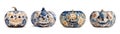Set of Elegant Blue Floral Pumpkins with Decorative Patterns for Halloween Festive Decor on white background Royalty Free Stock Photo