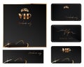 Set of elegant business card template, vip invitation background. Modern black and golden luxury gift certificate for members only Royalty Free Stock Photo