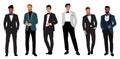 Set of elegant businessmen wearing formal tuxedo.