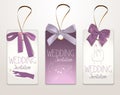 Set of elegant cards with pink silk ribbons and gestures