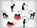 Set of elegant cats with hearts for Valentines Day. EPS10 vector illustration. Royalty Free Stock Photo