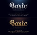 Set of Elegant Gold and Silver Colored Metal Chrome alphabet font. Typography classic style golden font set for logo, Poster,