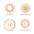 Set of elegant monogram design templates for letters . Wedding emblems. Business sign, logotype identity for restaurant Royalty Free Stock Photo