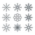 Set of elegant, openwork geometric vector snowflakes.