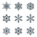 Set of elegant, openwork geometric vector snowflakes.