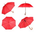 Set with elegant red umbrella from different views