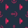 Set Elegant women hat and Anchor on seamless pattern. Vector Royalty Free Stock Photo