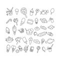 Set of element birthday desert doodle. Hand drawn doodle Sweets set Vector illustration Sketchy Sweet food icons collection Royalty Free Stock Photo