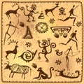 Set elements African petroglyph art old Royalty Free Stock Photo