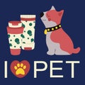 Set of elements for animals, cats, dogs, shampoos for pet care, I love pet text