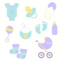 Set of elements for baby showers. Vector illustration