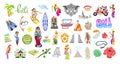 set of 42 elements of Bali, Indonesia travel, traditional Balinese symbols Royalty Free Stock Photo