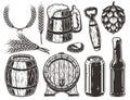 Bar tools barrel, spikelet, beer mug, can and hop