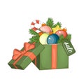Set of elements for Christmas and New year for sales. Open gift box with bow,