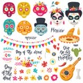 Set of elements for Day of the Dead, Dia de los Muertos Royalty Free Stock Photo