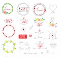 Set of elements for design - arrows, hearts, love, circlet of flowers Royalty Free Stock Photo