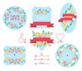 Set of elements for design - arrows, hearts, love, circlet of flowers Royalty Free Stock Photo