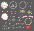 Set of elements for design - arrows, hearts, love, circlet of flowers Royalty Free Stock Photo