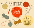 Set of elements for design - skeins of thread, needles, hook Royalty Free Stock Photo