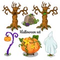 Set of elements for greeting cards, posters, party invitations Halloween. Vector illustration.