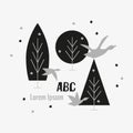 Set of elements for logo for preservation of environment, nature, air, trees in black and white colors. Vector illustration Royalty Free Stock Photo