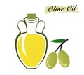 Set of elements of olive oil. Branch with green olives Royalty Free Stock Photo