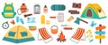 A set of elements for a picnic, camping, outdoor recreation, a tent, folding chairs, matches, mosquito spray, a camping