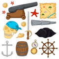Set of elements for a pirate party. Isolated vector objects on white background. Royalty Free Stock Photo