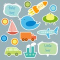 Set of elements for scrapbook for baby boy Royalty Free Stock Photo