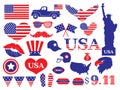 Set of elements for USA Patriots Day. Collection for USA independence. Vector illustration for american holidays. Royalty Free Stock Photo